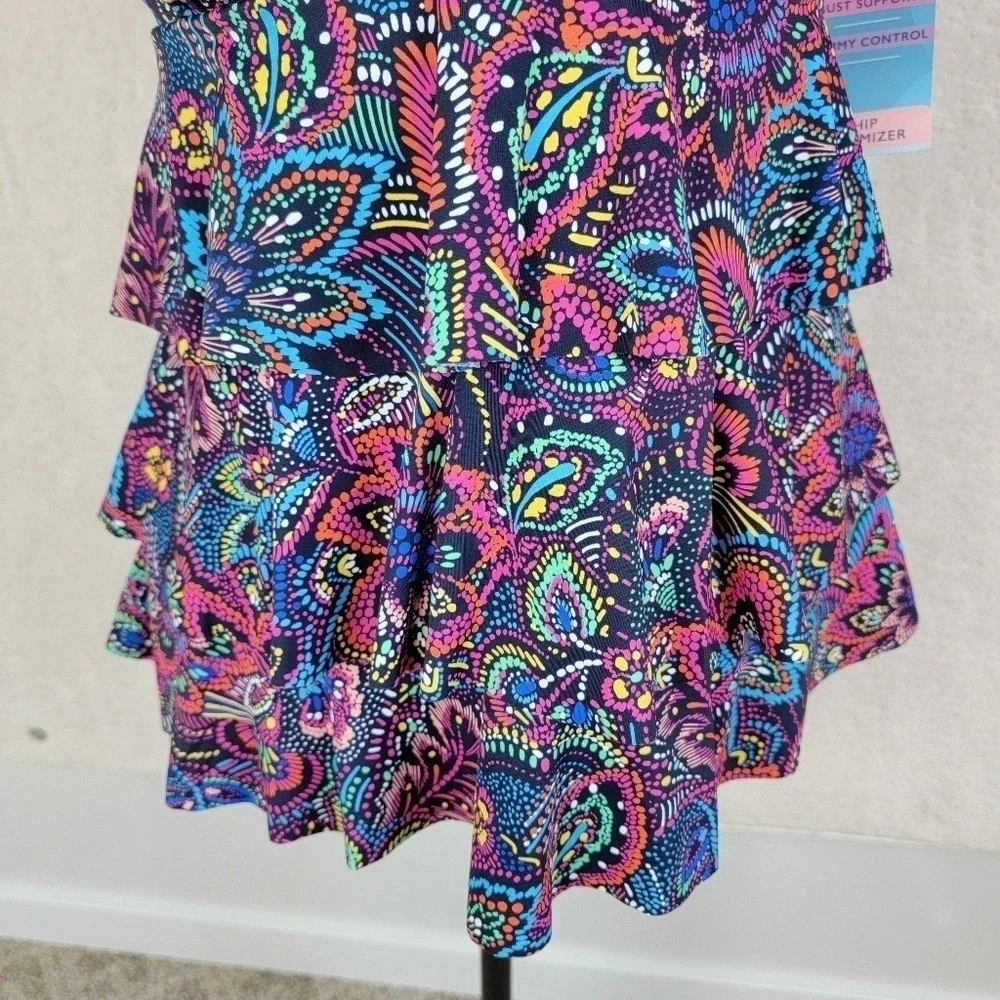 Swim‎ Solutions Paisley Tankini Top Size 10 Multicolor Ruffle Tummy Control - Picture 14 of 16